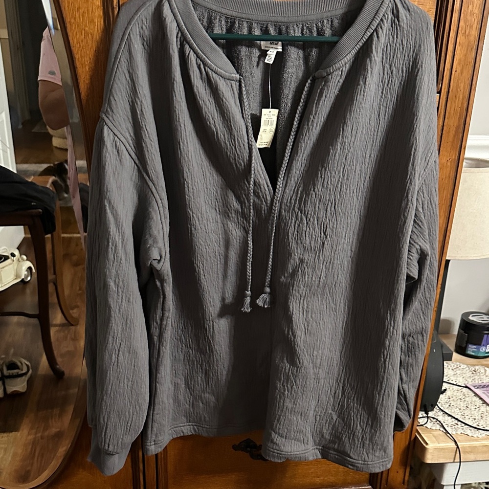 Aerie Charcoal Textured Drawstring Blouse